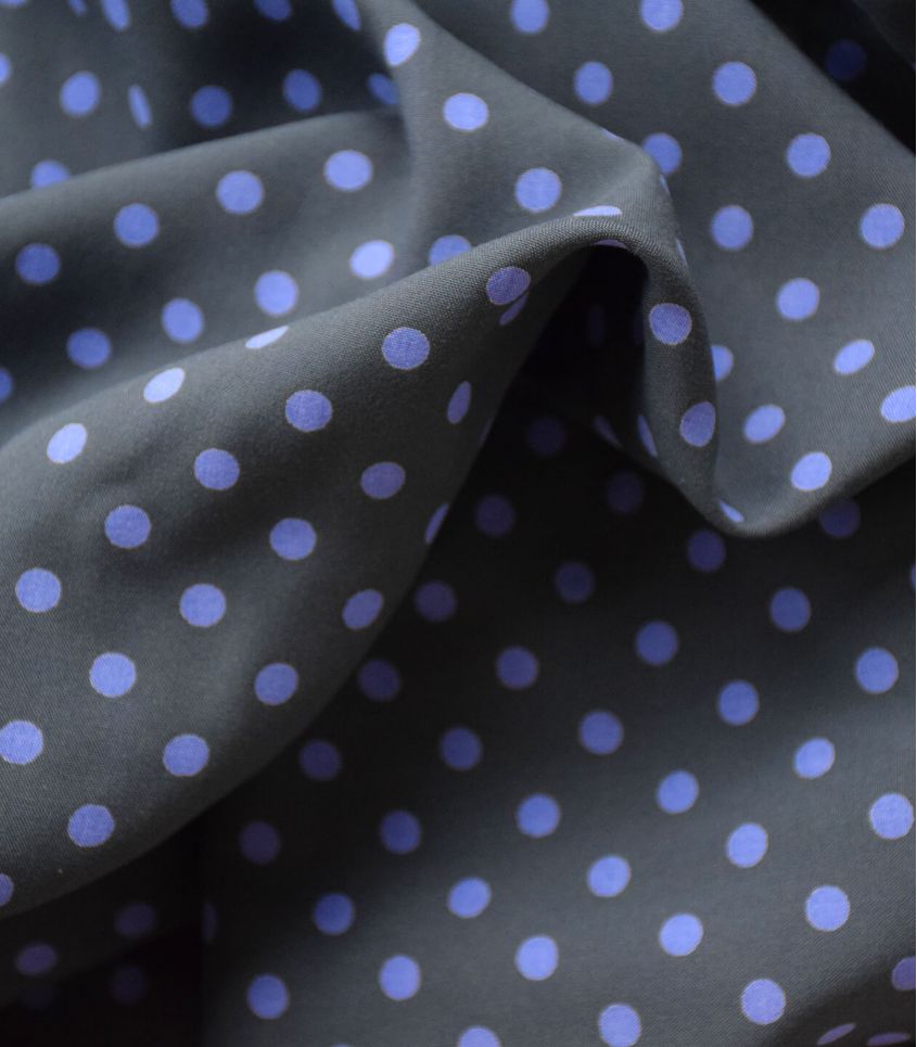 Polkadot Iris Dots viscose woven dressmaking fabric. By Cousette.