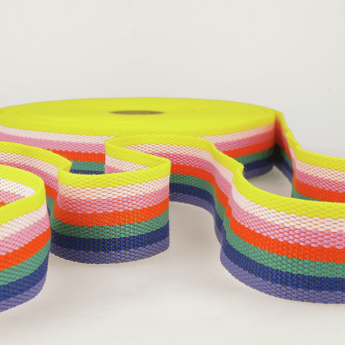 Striped Rainbow Webbing, belt, bag strapping 40 mm. Heavyweight. By the Metre.